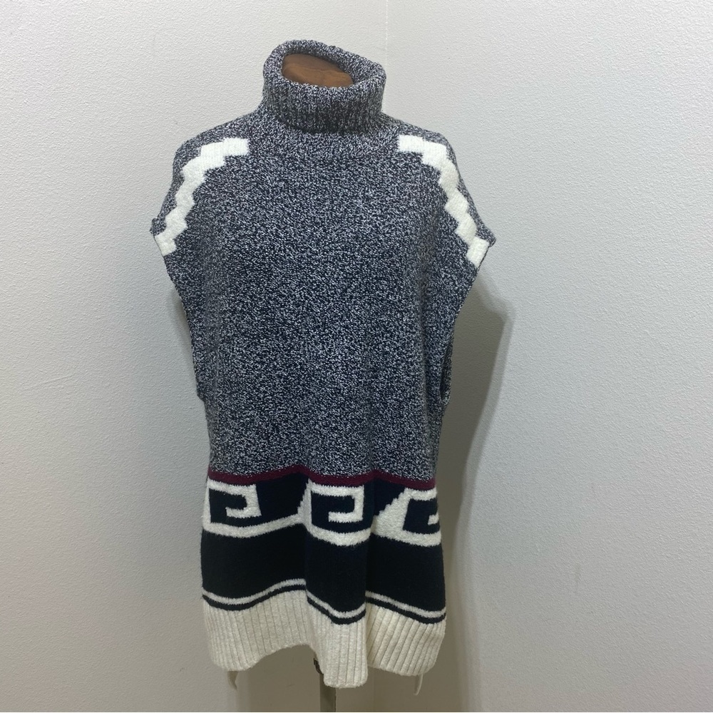 LOFT Turtle Neck Tunic Vest Sweater Size XS/S Oversized Cream/Black\Red - Picture 2 of 12